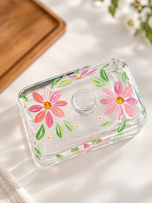 Hand-painted Glass Butter Dish - Spring Blossom