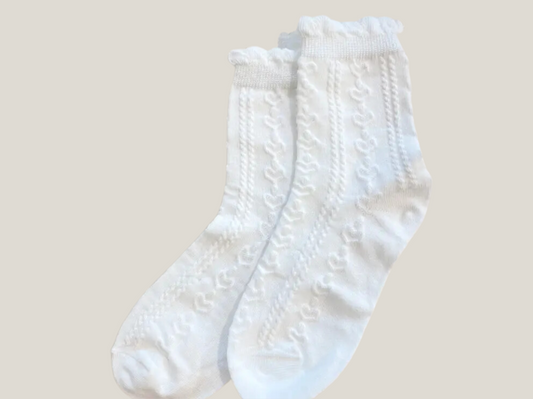 Knitted Heart Frill Socks - White