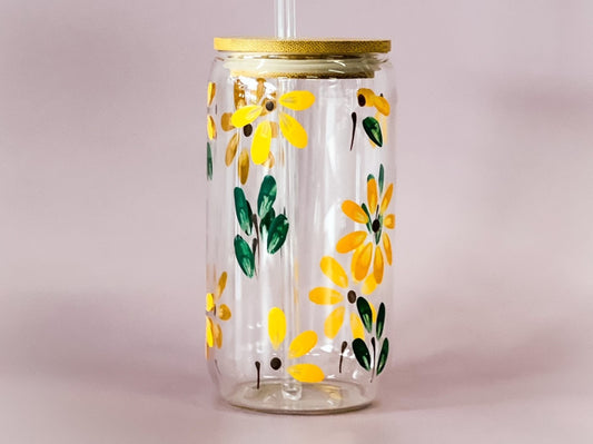Hand-painted Coffee Can Glass | Sunflower Fields