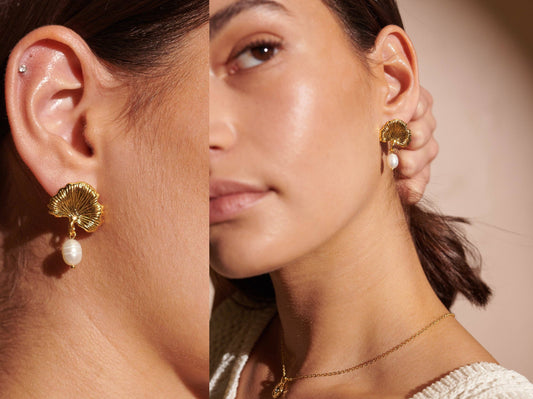 Leaf Pearl 18K Gold Plated Earrings