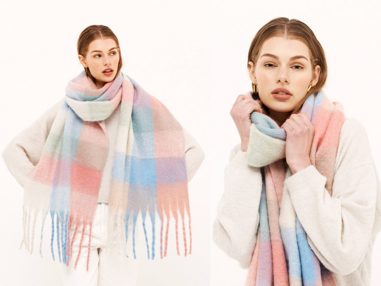 Pastel Fluffy Checkered Scarf