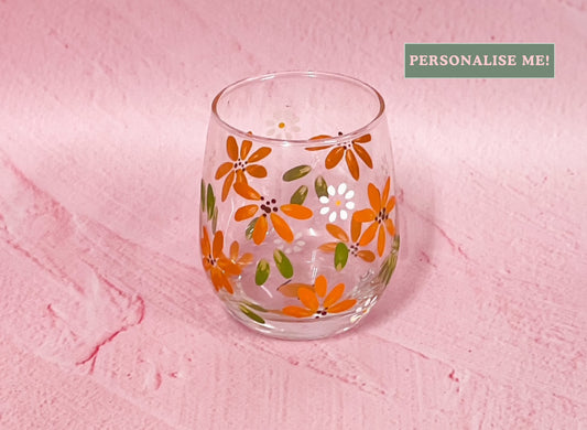 Hand-painted Stemless Glass - Blossom Tangerine | Personalise Me!