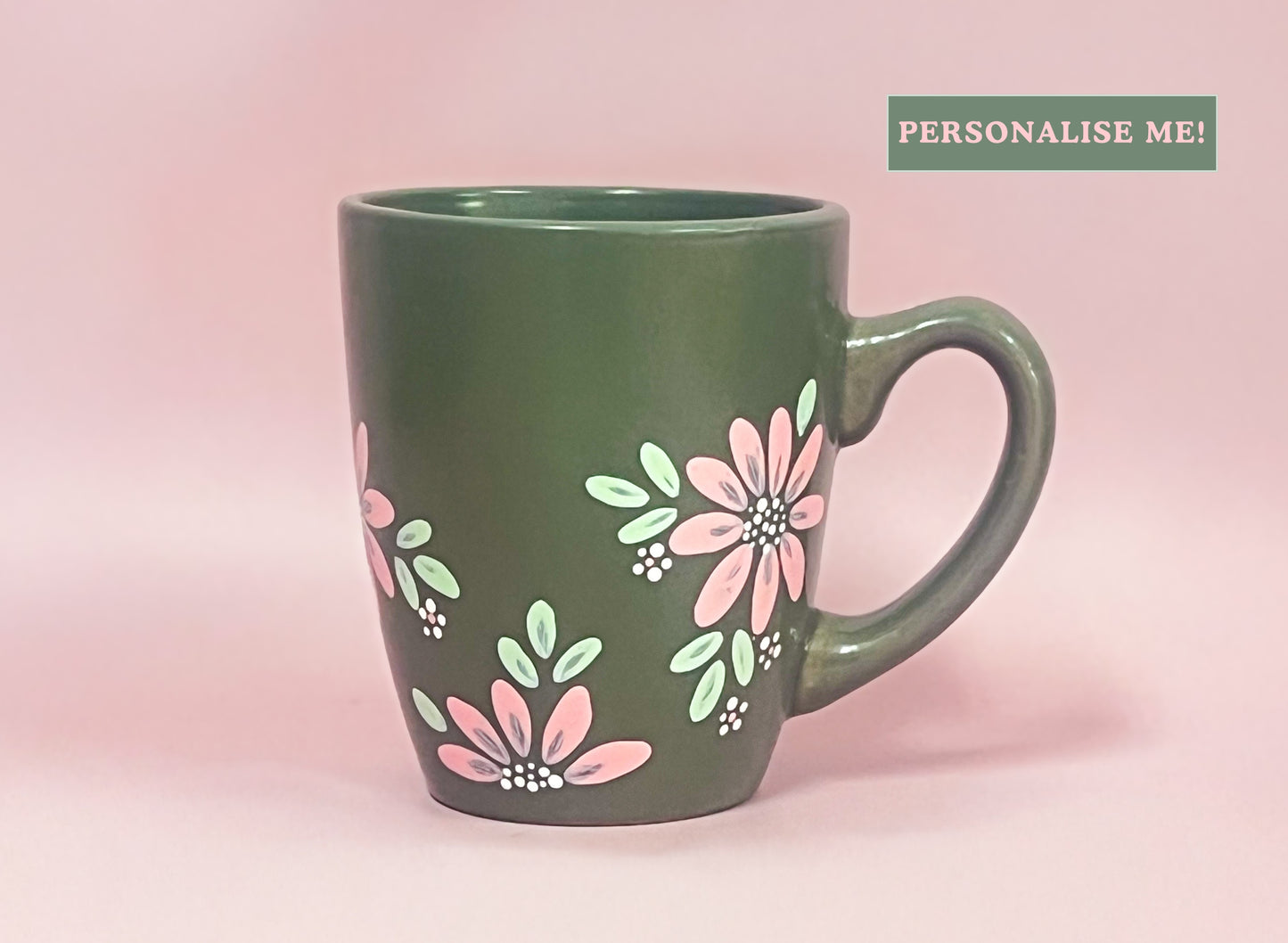 Hand-painted Stoneware Mug - Olive Bloom | Personalise Me!