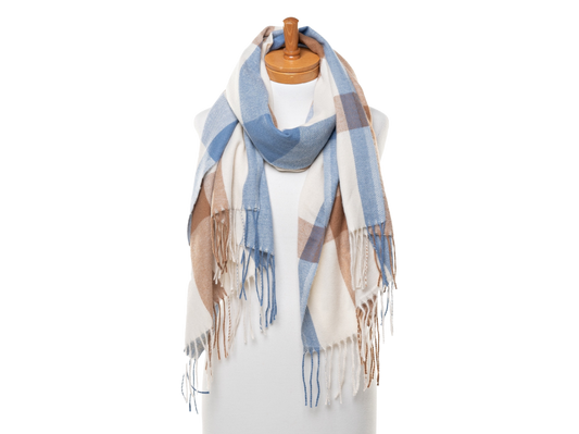 Plaid Scarf - Brown & Blue