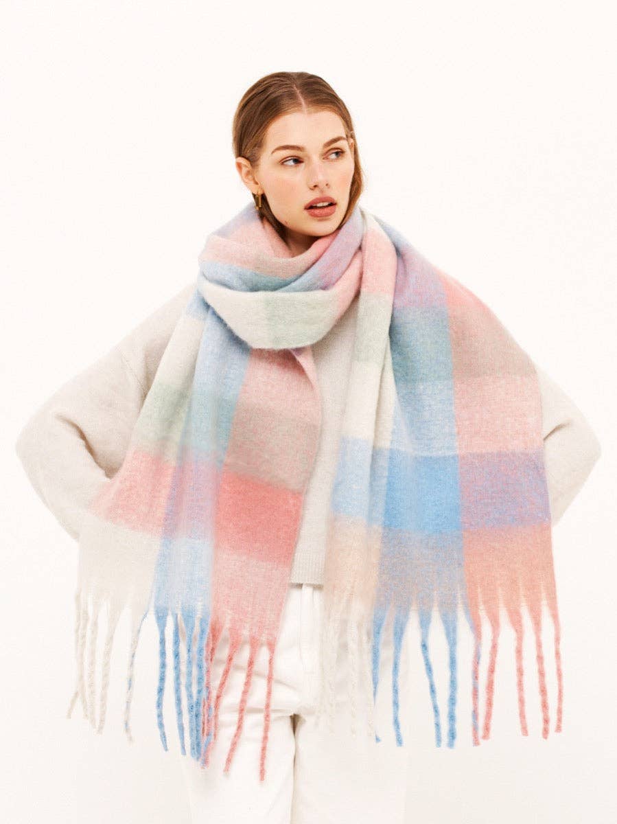 Pastel Fluffy Checkered Scarf