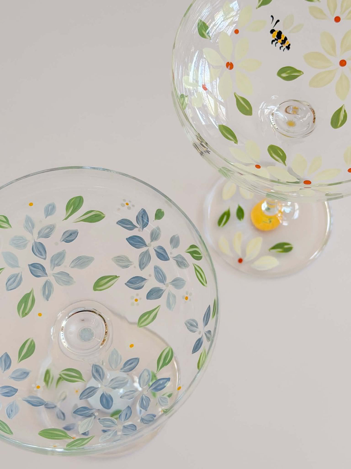 Hand-painted Coupe Glass - Spring Hydrangea