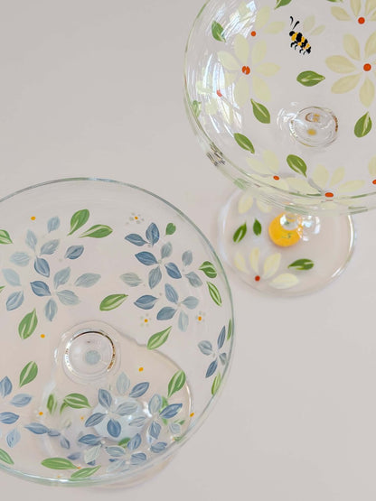 Hand-painted Coupe Glass - Spring Hydrangea