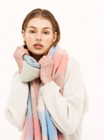 Pastel Fluffy Checkered Scarf