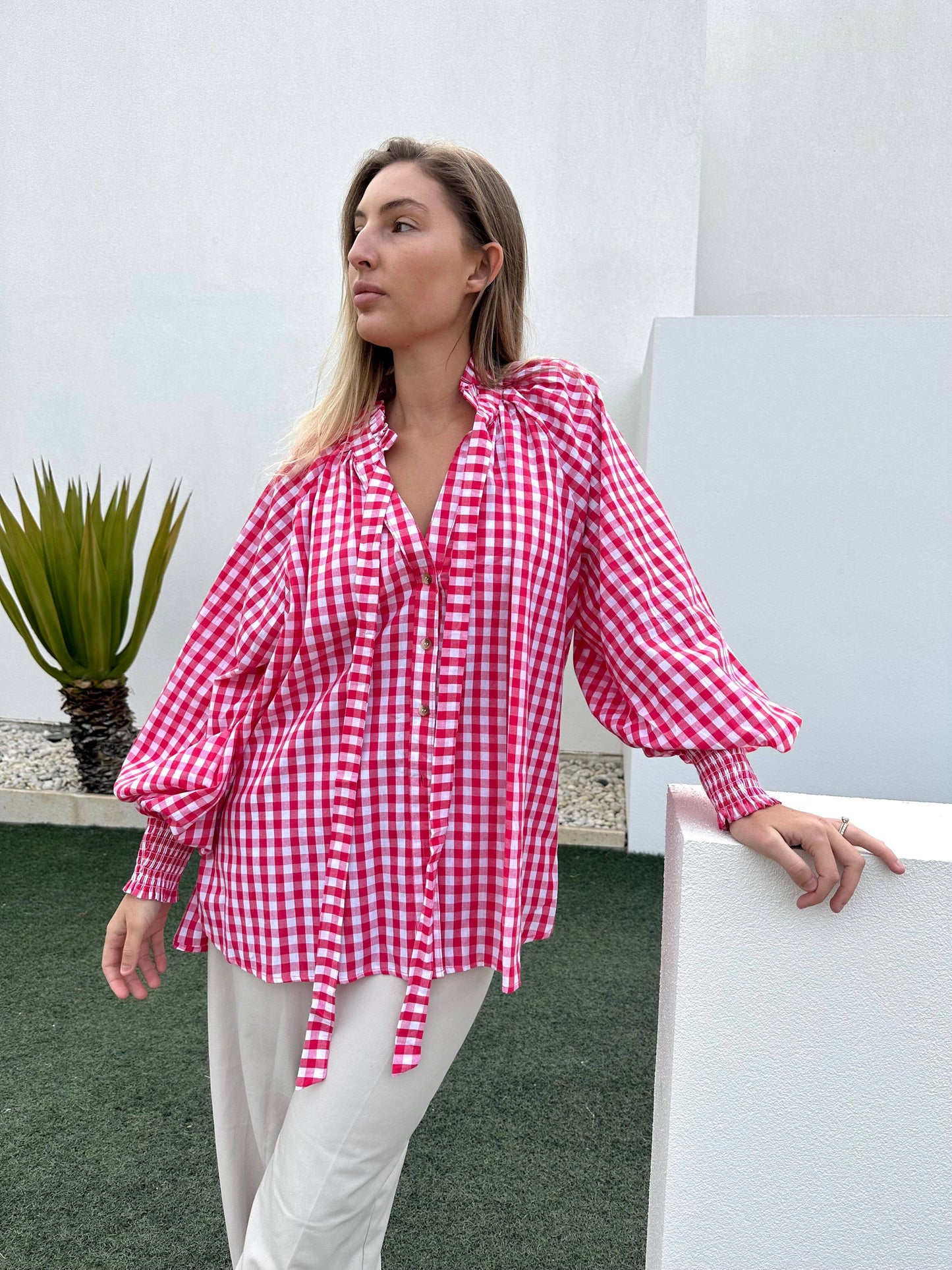 Relaxed Gingham Top - Rouge