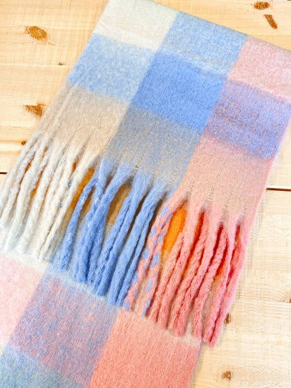 Pastel Fluffy Checkered Scarf