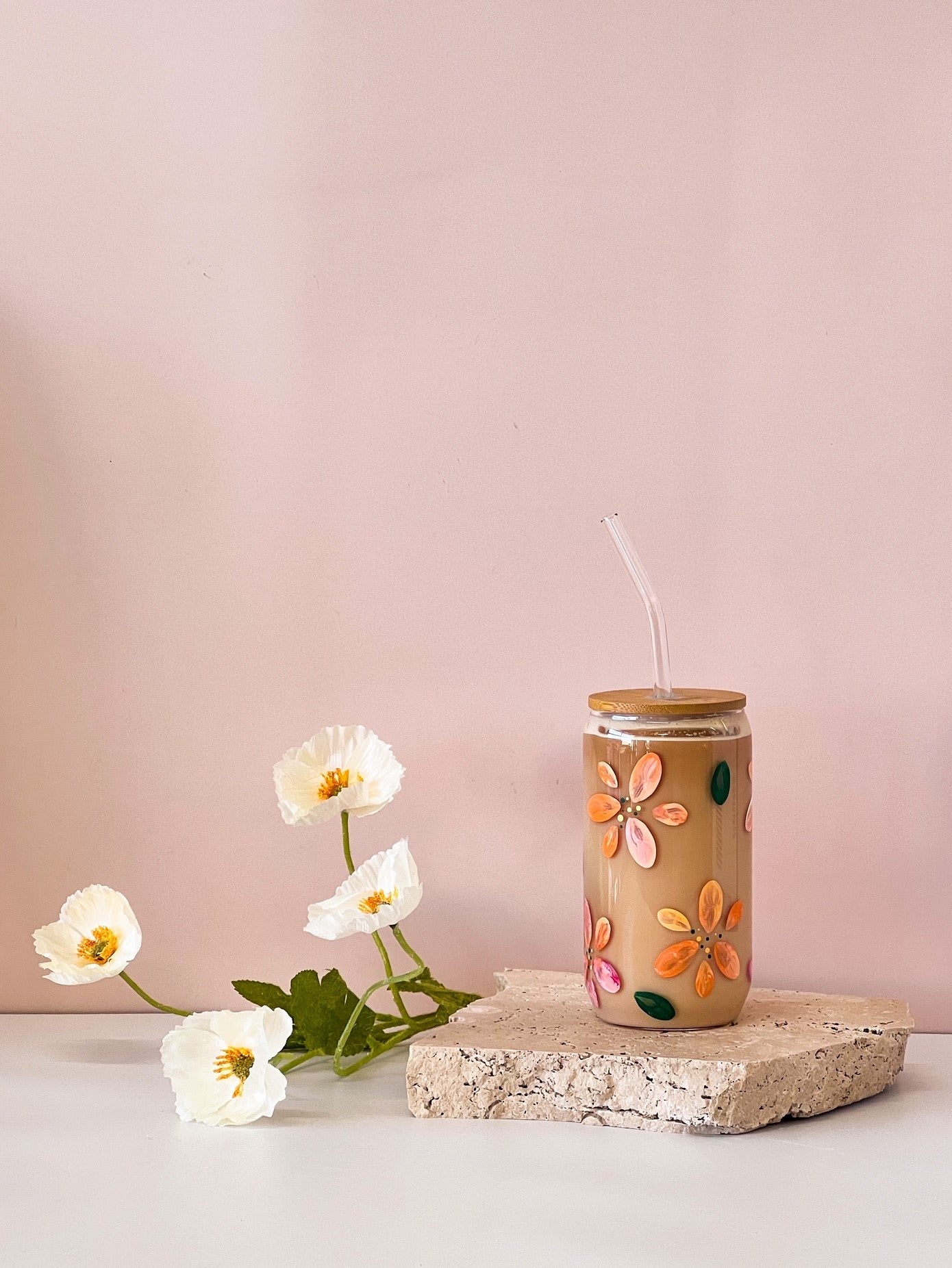 Hand-painted Coffee Can Glass | Poppies