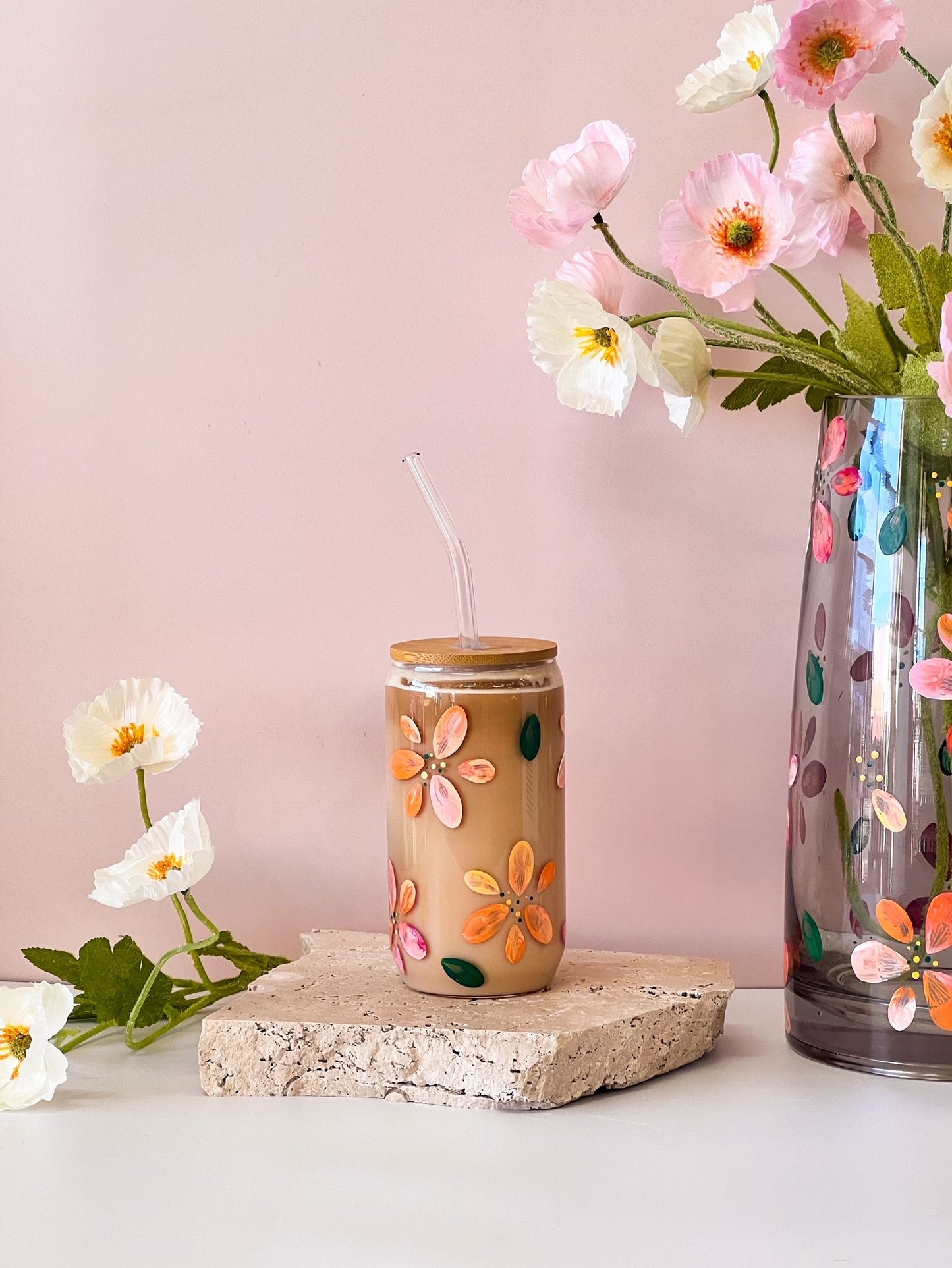 Hand-painted Coffee Can Glass | Poppies