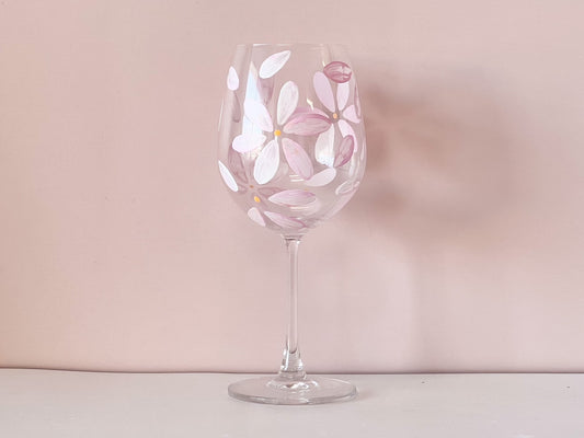 Hand-Painted Wine Glass | Pink Daisy