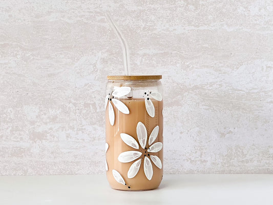 Hand-painted Coffee Can Glass | Mono Daisy
