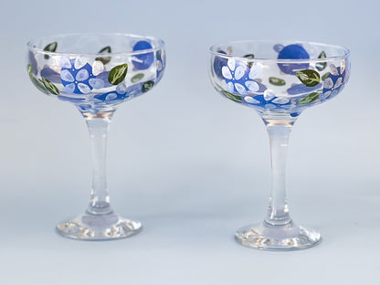 Hand-painted Coupe Glass | Hamptons Hydrangea