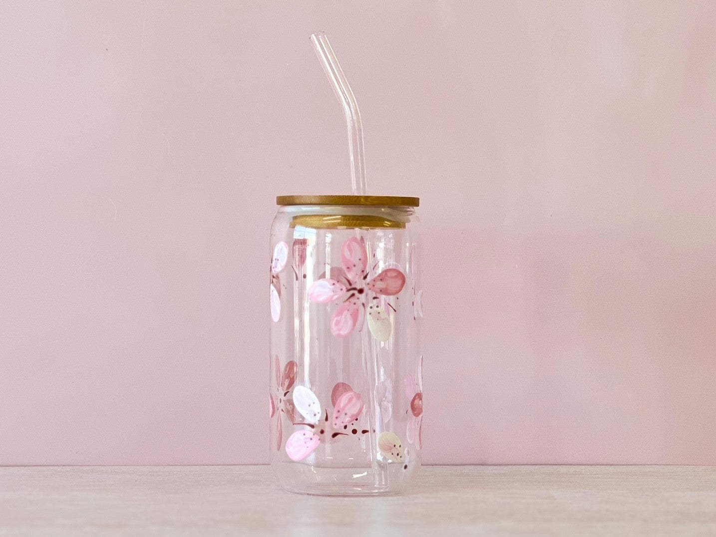Hand-painted Coffee Can Glass | Cherry Blossom