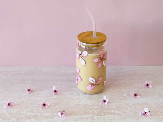 Hand-painted Coffee Can Glass | Cherry Blossom