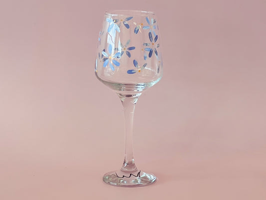 Hand-painted Wine Glass | Daisy Florals - Periwinkle