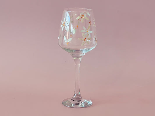 Hand-painted Wine Glass | Daisy Florals - White