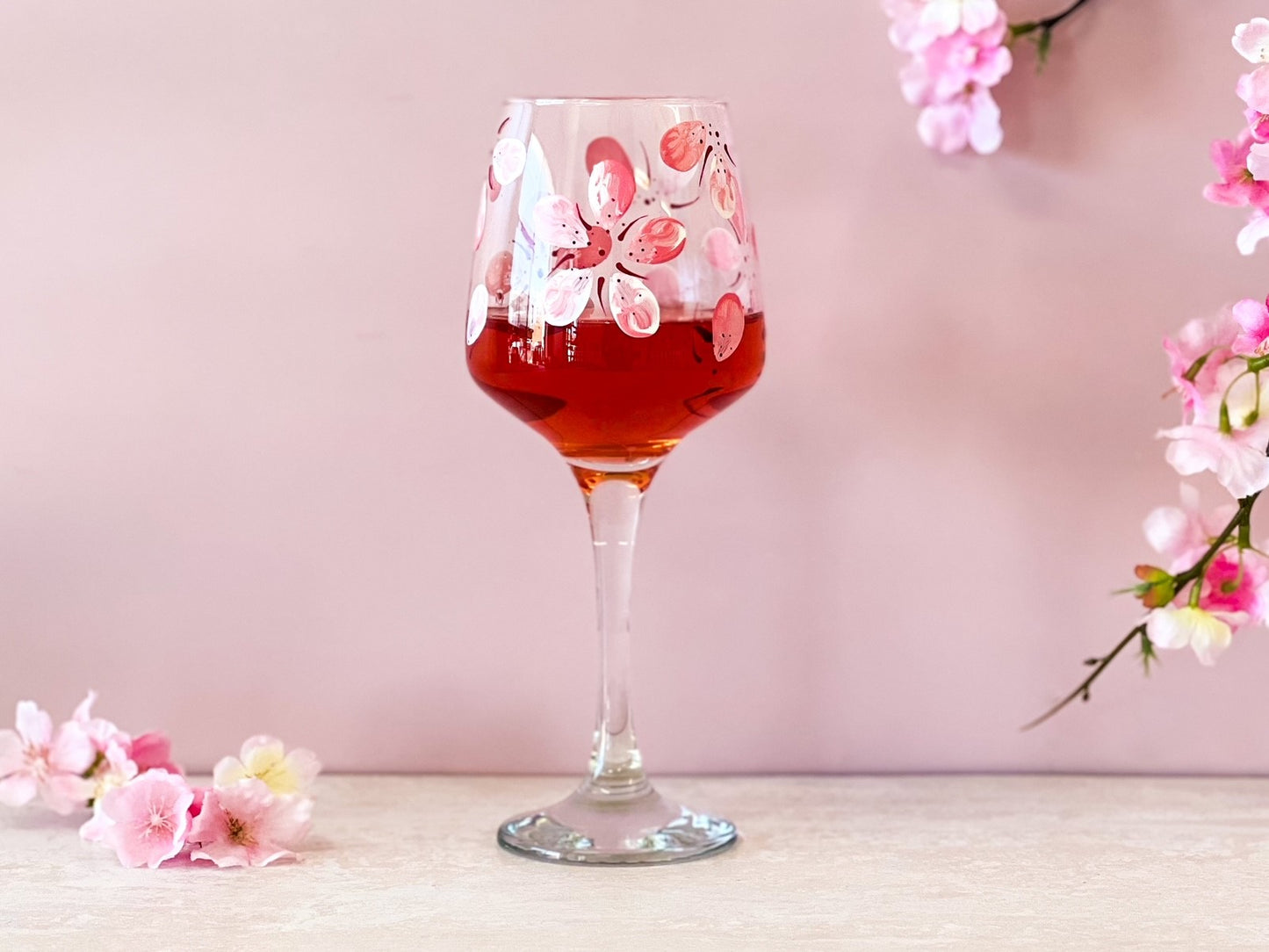 Hand-painted Wine Glass | Cherry Blossom