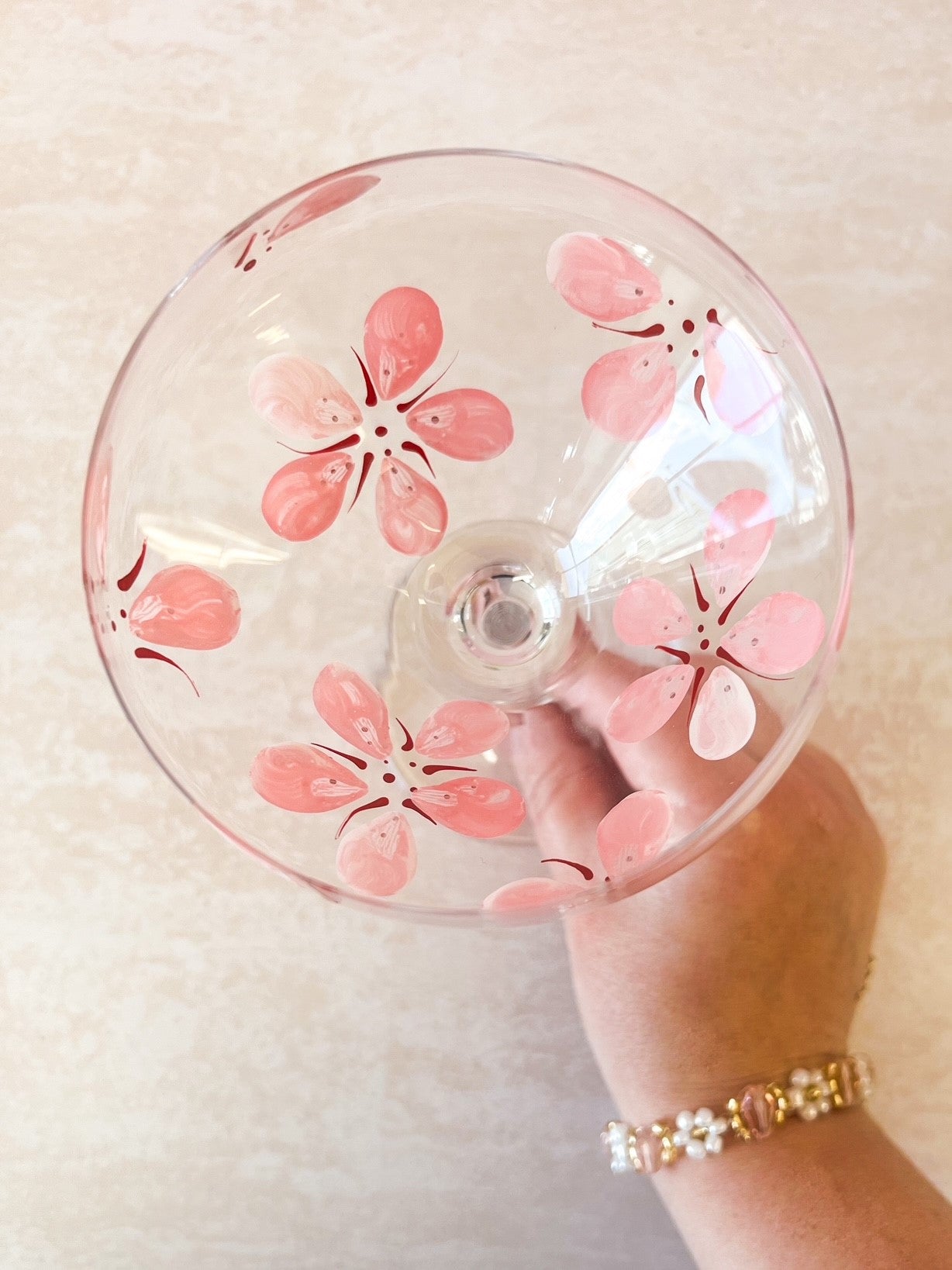 Hand-Painted Cocktail Glass | Cherry Blossom