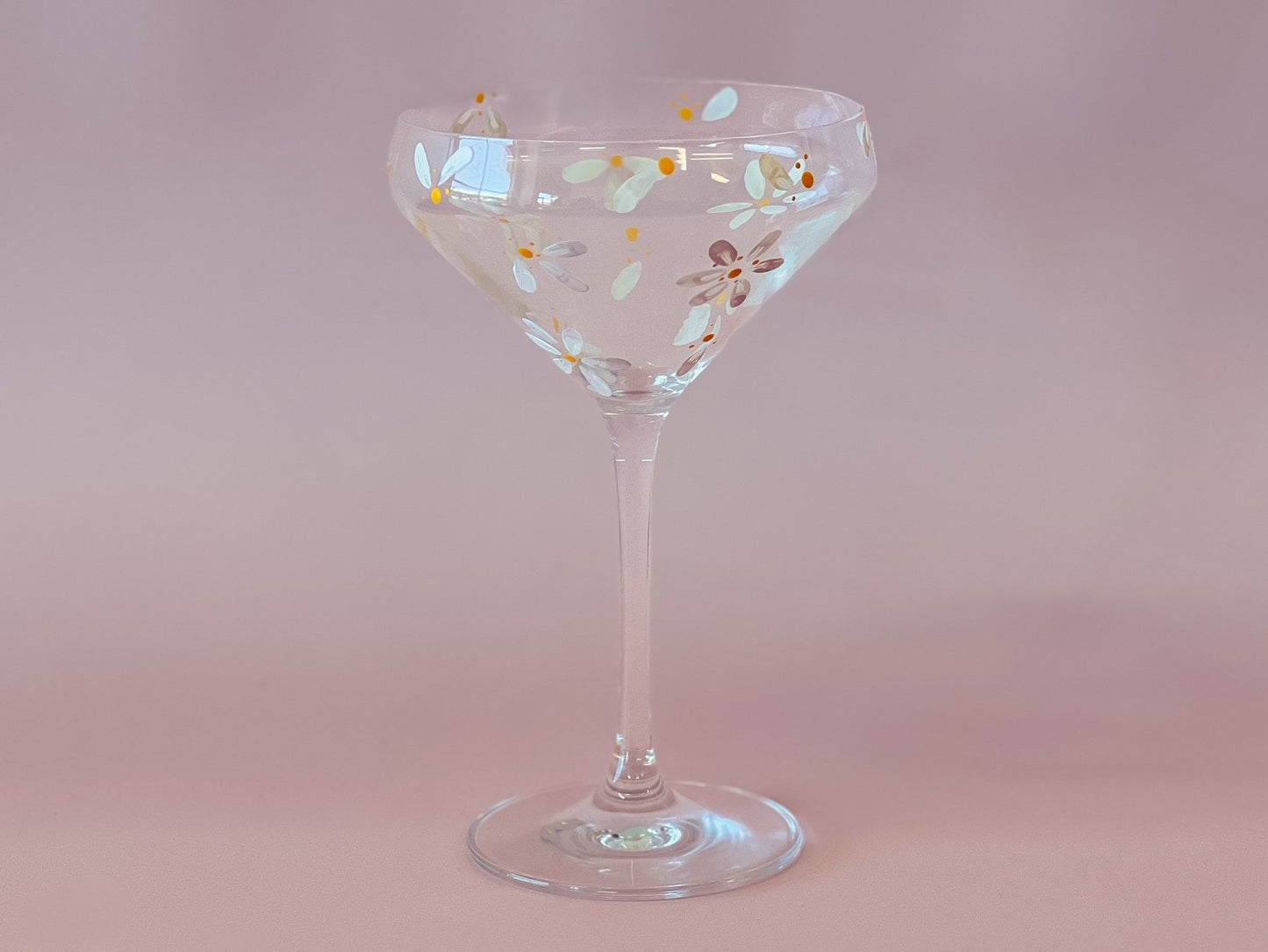 Hand-Painted Cocktail Glass | Daisy Florals - White