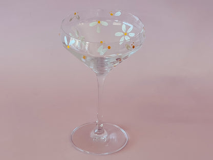 Hand-Painted Cocktail Glass | Daisy Florals - White