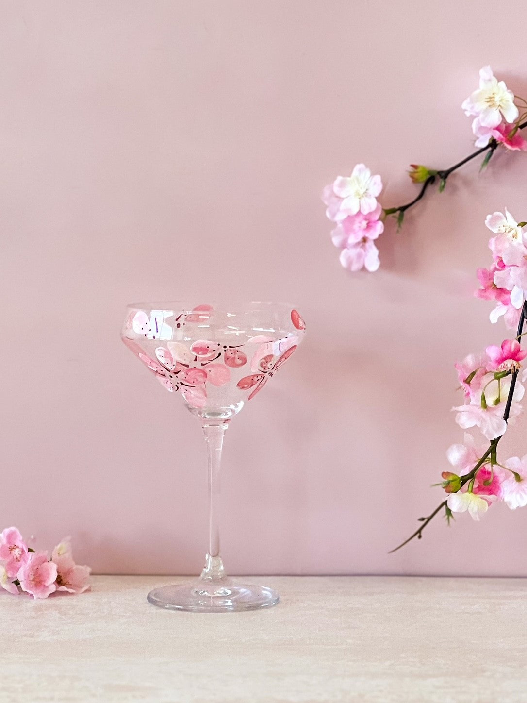 Hand-Painted Cocktail Glass | Cherry Blossom