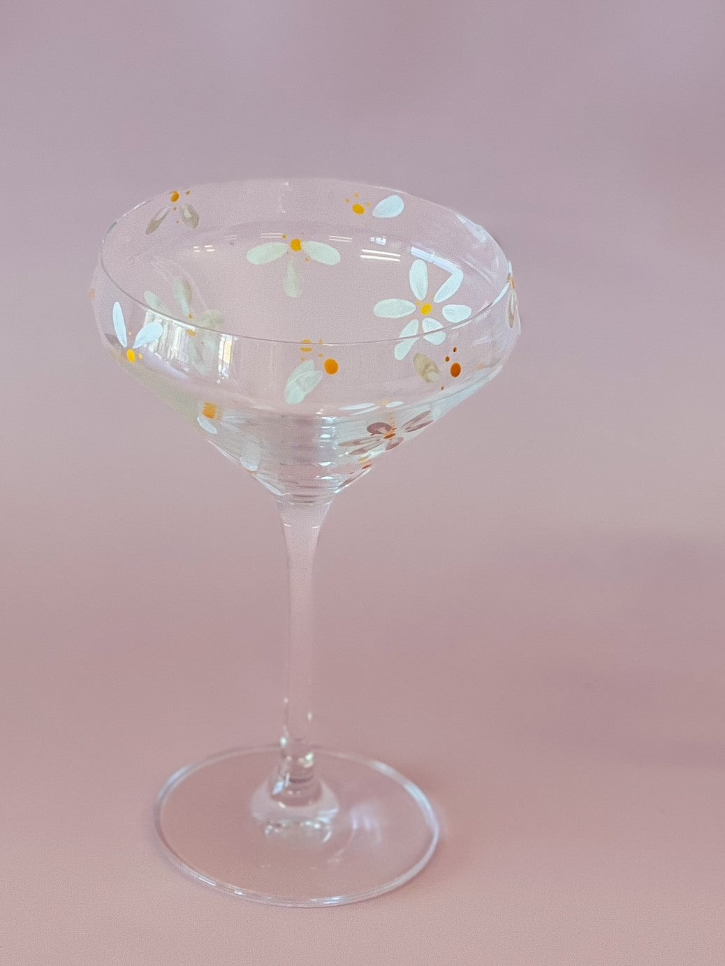 Hand-Painted Cocktail Glass | Daisy Florals - White