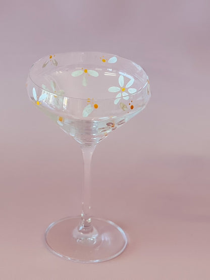 Hand-Painted Cocktail Glass | Daisy Florals - White