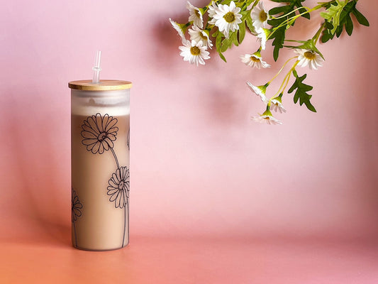 Frosted Iced Latte Glass | Daisy Sketch